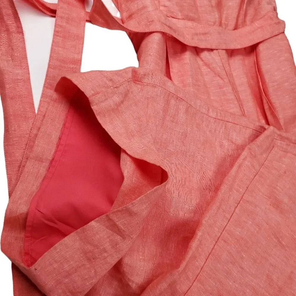 NEW Banana Republic Coral Linen Blend Belted Wide Leg Jumpsuit – Size 6